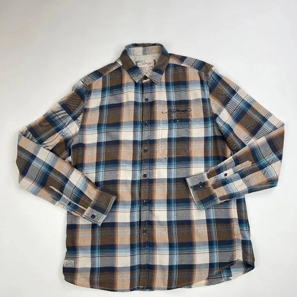 Ed Hardy Plaid Flannel Button Down Shirt - Picture 1 of 9